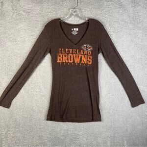 NFL Team Apparel Cleveland Browns Distressed Look V-Neck Long Sleeve Tee…